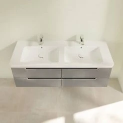 Villeroy & Boch Subway 2.0 Glossy Grey 1300mm Wall Hung Double Basin Vanity Unit - Premium Bathroom Furniture -Vanity Units Shop SBDB13GG D3 460