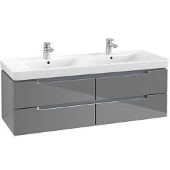 Villeroy & Boch Subway 2.0 Glossy Grey 1300mm Wall Hung Double Basin Vanity Unit - Premium Bathroom Furniture