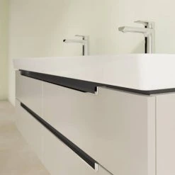 Villeroy & Boch Subway 2.0 Soft Grey 1300mm Wall Hung Double Basin Vanity Unit | Modern Bathroom Design -Vanity Units Shop SBDB13SG D2 460
