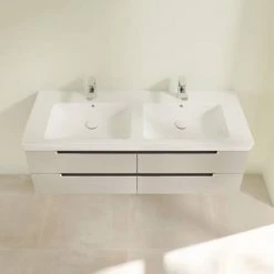 Villeroy & Boch Subway 2.0 Soft Grey 1300mm Wall Hung Double Basin Vanity Unit | Modern Bathroom Design -Vanity Units Shop SBDB13SG D3 460