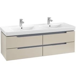 Villeroy & Boch Subway 2.0 Soft Grey 1300mm Wall Hung Double Basin Vanity Unit | Modern Bathroom Design