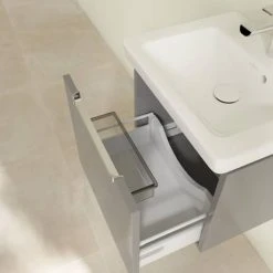 Villeroy & Boch Subway 2.0 Glossy Grey 500mm Wall Hung 1-Drawer Vanity Unit | Modern Bathroom Design -Vanity Units Shop SBGG500 D5 460