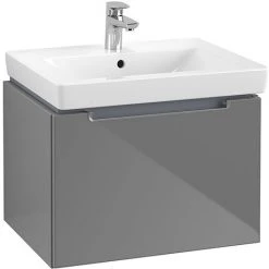 Villeroy & Boch Subway 2.0 Glossy Grey 600mm Wall Hung 1-Drawer Vanity Unit - Modern Bathroom Storage Solution