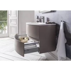 Crosswater Svelte Two Drawer Wall Hung Vanity Unit & Basin - Storm Grey Matt | Modern Bathroom Storage -Vanity Units Shop SE 60 DCM D2 460