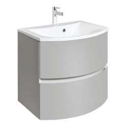 Crosswater Svelte Two Drawer Wall Hung Vanity Unit & Basin - Storm Grey Matt | Modern Bathroom Storage