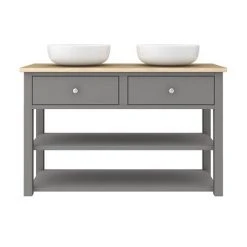 Trafalgar Grey Countertop Basin Unit with 2 Round Basins | 1240mm Freestanding Vanity Unit -Vanity Units Shop TRF12WTGRY BAS D4 460
