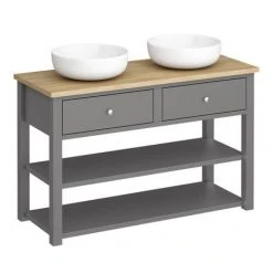 Trafalgar Grey Countertop Basin Unit with 2 Round Basins | 1240mm Freestanding Vanity Unit -Vanity Units Shop TRF12WTGRY BAS DETAIL1 460