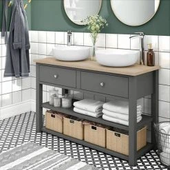 Trafalgar Grey Countertop Vanity Unit - 1240mm Wide - Freestanding Bathroom Furniture -Vanity Units Shop TRF12WTGRY n d2 460