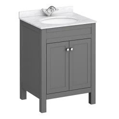 Trafalgar 610mm Grey Freestanding Vanity Unit with White Marble Basin Top - Modern Bathroom Furniture