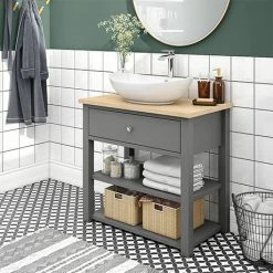 Trafalgar Grey 840mm Countertop Basin Unit with Oval Basin - Freestanding Vanity Unit