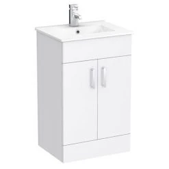 Toreno 500mm Small Vanity Sink With Cabinet - Modern High Gloss White Freestanding Vanity Unit