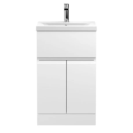 Hudson Reed Urban Satin White 500mm Freestanding 2-Door/Drawer Vanity Unit - URB101A 1 Hudson Reed Urban Satin White 500mm Freestanding 2-Door/Drawer Vanity Unit - URB101A