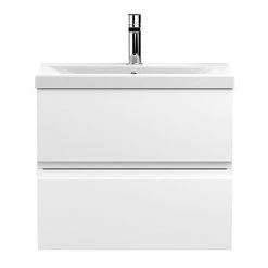 Hudson Reed Urban Satin White 600mm Wall Hung 2-Drawer Vanity Unit - URB104A | Modern Bathroom Storage