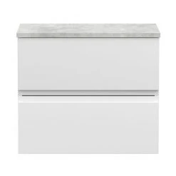 Hudson Reed Urban 600mm Satin White Wall Hung Vanity Unit with Grey Worktop - 2 Drawer Design