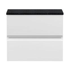 Hudson Reed Urban 600mm Satin White Wall Hung Vanity Unit with Black Worktop and 2 Drawers