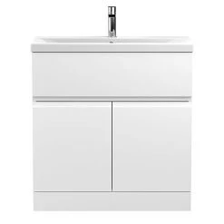 Hudson Reed Urban Satin White 800mm Floor Standing 2-Door/Drawer Vanity Unit - URB105A | Freestanding Vanity Units