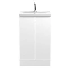 Hudson Reed Urban Satin White 500mm Floor Standing 2-Door Vanity Unit - URB107A | Modern Freestanding Bathroom Vanity