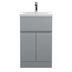 Hudson Reed Urban Satin Grey 500mm Floor Standing 2-Door/Drawer Vanity Unit - URB201A | Freestanding Bathroom Vanity