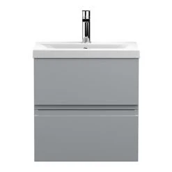 Hudson Reed Urban Satin Grey 500mm Wall Hung 2-Drawer Vanity Unit - URB202A | Modern Bathroom Storage Solution