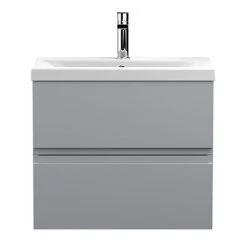 Hudson Reed Urban Satin Grey 600mm Wall Hung 2-Drawer Vanity Unit - URB204A | Modern Bathroom Storage