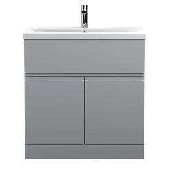 Hudson Reed Urban Satin Grey 800mm Freestanding 2-Door/Drawer Vanity Unit - URB205A | Premium Bathroom Storage