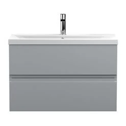 Hudson Reed Urban Satin Grey 800mm Wall Hung 2-Drawer Vanity Unit - URB206A | Modern Bathroom Storage