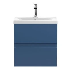 Hudson Reed Urban Satin Blue 500mm Wall Hung 2-Drawer Vanity Unit - URB302A | Modern Bathroom Storage