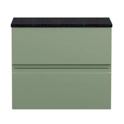 Hudson Reed Urban 600mm Wall Hung Vanity Unit | Satin Green with Black Worktop & 2 Drawers