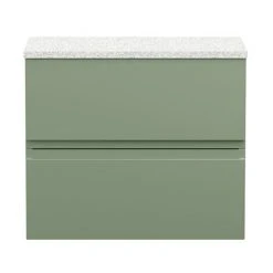 Hudson Reed Urban 600mm Satin Green Wall Hung Vanity Unit with White Worktop & 2 Drawers