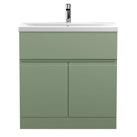 Hudson Reed Urban Satin Green 800mm Floor Standing 2-Door/Drawer Vanity Unit - URB805A | Freestanding Bathroom Storage 1 Hudson Reed Urban Satin Green 800mm Floor Standing 2-Door/Drawer Vanity Unit - URB805A | Freestanding Bathroom Storage