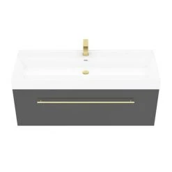 Valencia 1200 Gloss Grey Minimalist Wall Hung Vanity Unit with Brass Handle -Vanity Units Shop V12GWHBB d2 460