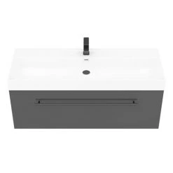 Valencia 1200 Gloss Grey Minimalist Wall Hung Vanity Unit with Matt Black Handle - Modern Bathroom Storage -Vanity Units Shop V12GWHMB d3 460