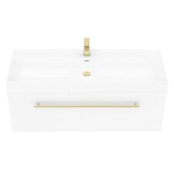 Valencia 1200 Gloss White Minimalist Wall Hung Vanity Unit with Brass Handle - Modern Bathroom Storage Solution -Vanity Units Shop V12WWHBB d2 460