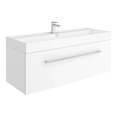 Valencia 1200 Gloss White Wall Hung Vanity Unit with Chrome Handle | Minimalist Design 1 Valencia 1200 Gloss White Wall Hung Vanity Unit with Chrome Handle | Minimalist Design