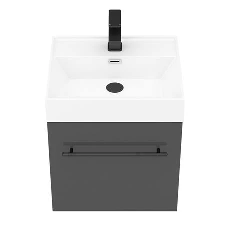 Valencia 450 Gloss Grey Minimalist Wall Hung Vanity Unit with Matt Black Handle - Modern Bathroom Storage 4 Valencia 450 Gloss Grey Minimalist Wall Hung Vanity Unit with Matt Black Handle - Modern Bathroom Storage - Image 4