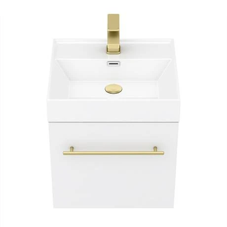 Valencia 450 Gloss White Minimalist Wall Hung Vanity Unit with Brass Handle - Modern Bathroom Storage 3 Valencia 450 Gloss White Minimalist Wall Hung Vanity Unit with Brass Handle - Modern Bathroom Storage - Image 3