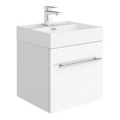 Valencia 450 Gloss White Minimalist Wall Hung Vanity Unit with Chrome Handle - Modern Bathroom Furniture