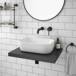 Venice Floating Basin Shelf - Gloss Grey 600mm Wide | Wall Hung Vanity Unit -Vanity Units Shop V6GGSLF d4 460