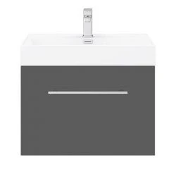 Valencia 600 Gloss Grey Minimalist Wall Hung Vanity Unit with Chrome Handle | Stylish Bathroom Storage -Vanity Units Shop V6GWHCH D5 460