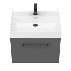 Valencia 600 Gloss Grey Minimalist Wall Hung Vanity Unit with Matt Black Handle - Modern Bathroom Storage -Vanity Units Shop V6GWHMB d4 460