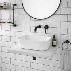 Venice Floating Basin Shelf - Gloss White 600mm Wide | Wall Hung Vanity Unit -Vanity Units Shop V6GWSLF d4 460