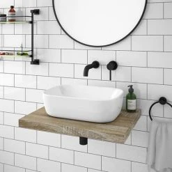 Venice Floating Basin Shelf - Light Oak, 600mm Wide Wall Hung Vanity Unit -Vanity Units Shop V6LKSLF d2 460