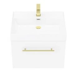 Valencia 600 Gloss White Minimalist Wall Hung Vanity Unit with Brass Handle - Modern Bathroom Storage 9 Valencia 600 Gloss White Minimalist Wall Hung Vanity Unit with Brass Handle - Modern Bathroom Storage -Vanity Units Shop V6WWHBB d4 460