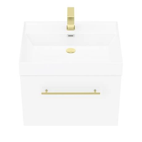 Valencia 600 Gloss White Minimalist Wall Hung Vanity Unit with Brass Handle - Modern Bathroom Storage 5 Valencia 600 Gloss White Minimalist Wall Hung Vanity Unit with Brass Handle - Modern Bathroom Storage - Image 5