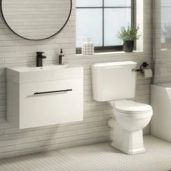 Valencia 600 Gloss White Wall Hung Vanity Unit with Matt Black Handle - Minimalist Bathroom Storage -Vanity Units Shop V6WWHMB d3 460