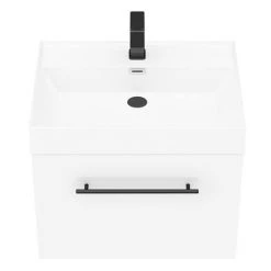 Valencia 600 Gloss White Wall Hung Vanity Unit with Matt Black Handle - Minimalist Bathroom Storage -Vanity Units Shop V6WWHMB d4 460