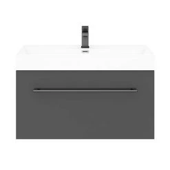 Valencia 800 Gloss Grey Minimalist Wall Hung Vanity Unit with Matt Black Handle - Modern Bathroom Storage Solution -Vanity Units Shop V8GWHMB n d4 460