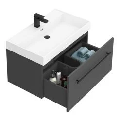 Valencia 800 Gloss Grey Minimalist Wall Hung Vanity Unit with Matt Black Handle - Modern Bathroom Storage Solution -Vanity Units Shop V8GWHMB n d6 460