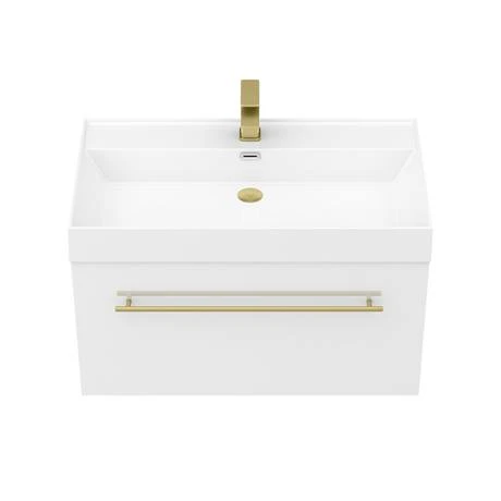 Valencia 800 Gloss White Minimalist Wall Hung Vanity Unit with Brass Handle | Modern Bathroom Furniture 3 Valencia 800 Gloss White Minimalist Wall Hung Vanity Unit with Brass Handle | Modern Bathroom Furniture - Image 3