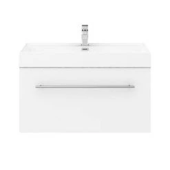Valencia 800 Gloss White Minimalist Wall Hung Vanity Unit with Chrome Handle - Modern Bathroom Storage -Vanity Units Shop V8WWHCH D4 460